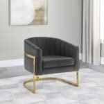 ALAMOR UPHOLSTERED BARREL BACK ACCENT CHAIR DARK GREY - Image 2