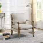 DEMPSY UPHOLSTERED ACCENT CHAIR WITH CASTERS BEIGE - Image 2