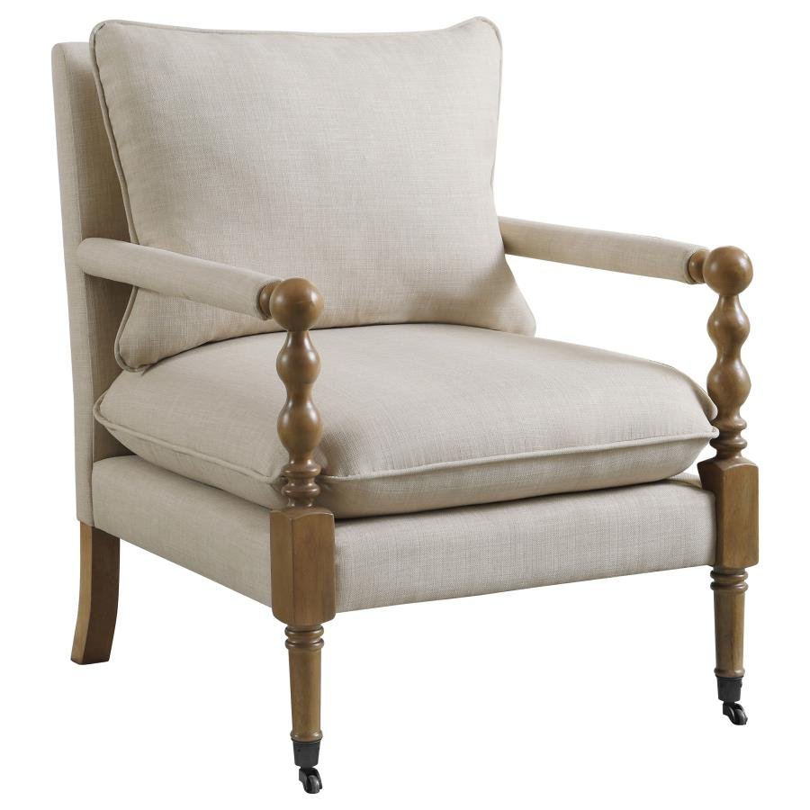 903058_02x900.jpg DEMPSY UPHOLSTERED ACCENT CHAIR WITH CASTERS BEIGE - Image 1