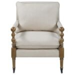 DEMPSY UPHOLSTERED ACCENT CHAIR WITH CASTERS BEIGE - Image 3