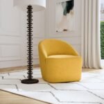 LEON UPHOLSTERED BARREL ACCENT SWIVEL CHAIR MUSTARD YELLOW - Image 2