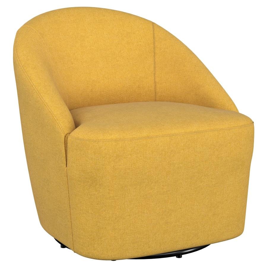 903076_02x900.jpg LEON UPHOLSTERED BARREL ACCENT SWIVEL CHAIR MUSTARD YELLOW - Image 1