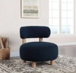 ZONIE BOUCLE UPHOLSTERED BARREL BACK ACCENT CHAIR BLUE - Image 2