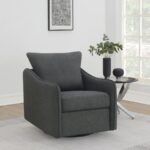 MADIA UPHOLSTERED SLOPED ARM SWIVEL GLIDER CHAIR CHARCOAL - Image 2