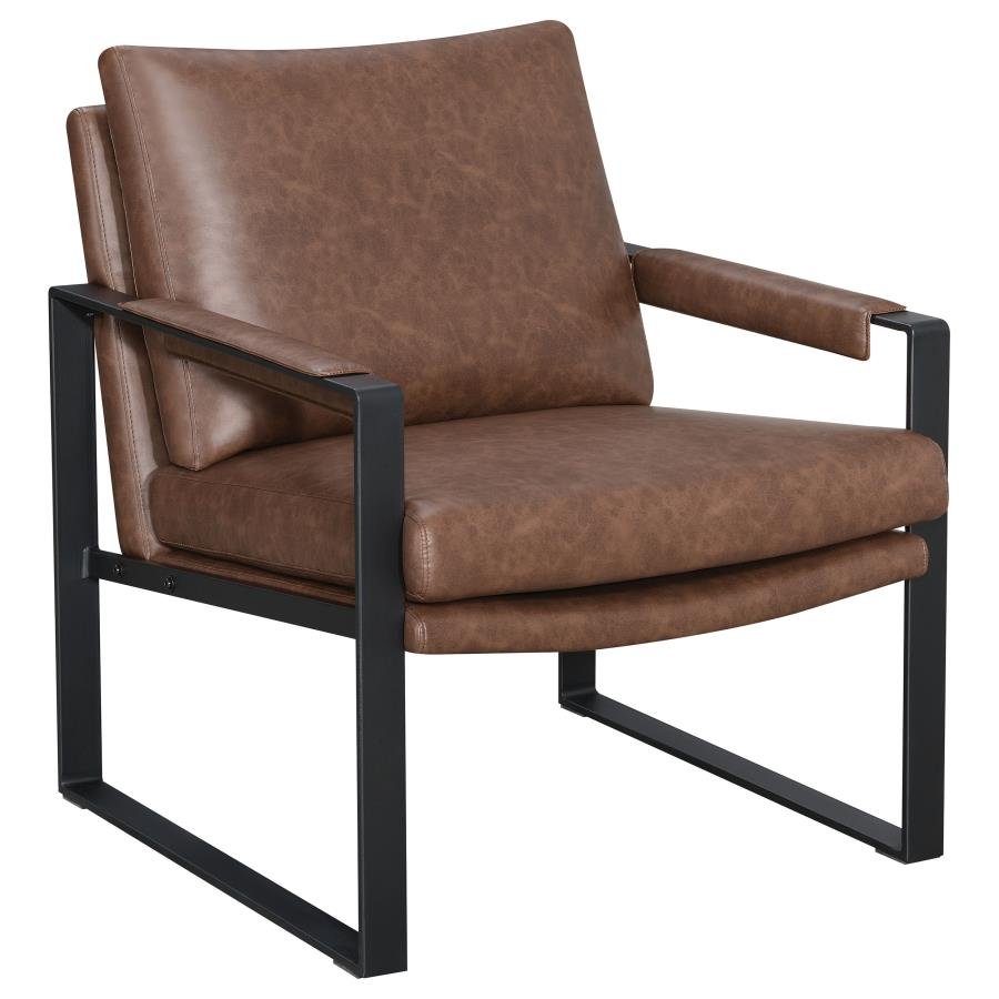 904112_02x900.jpg ROSALIND UPHOLSTERED TRACK ARM ACCENT CHAIR BROWN - Image 1