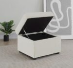 WINTER UPHOLSTERED HYDRAULIC LIFT TOP STORAGE OTTOMAN BEIGE - Image 3