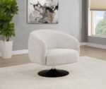 DAVE UPHOLSTERED BARREL BACK SWIVEL CLUB CHAIR BEIGE - Image 2