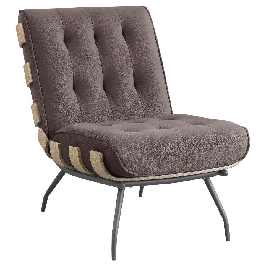 907503_02x900.jpg ALOMA UPHOLSTERED TUFTED ARMLESS ACCENT CHAIR BROWN - Image 1