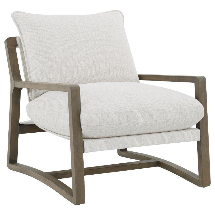 907509_02x900.jpg GENEVA BOUCLE UPHOLSTERED WOOD ARM ACCENT CHAIR SAND - Image 1