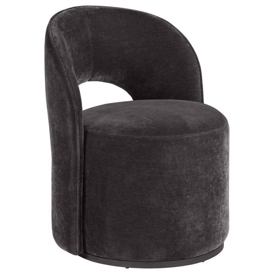 907529_02x900.jpg HARJO VELVET UPHOLSTERED SWIVEL ACCENT CHAIR CHARCOAL GREY - Image 1