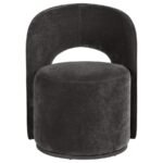 HARJO VELVET UPHOLSTERED SWIVEL ACCENT CHAIR CHARCOAL GREY - Image 3