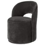 HARJO VELVET UPHOLSTERED SWIVEL ACCENT CHAIR CHARCOAL GREY - Image 4
