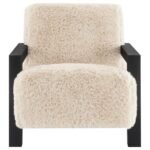 FITZROY FAUX FUR UPHOLSTERED CHAIR SOLID WOOD ARMS LATTE - Image 3