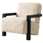 FITZROY FAUX FUR UPHOLSTERED CHAIR SOLID WOOD ARMS LATTE - Image 4