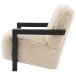 FITZROY FAUX FUR UPHOLSTERED CHAIR SOLID WOOD ARMS LATTE - Image 5