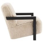 FITZROY FAUX FUR UPHOLSTERED CHAIR SOLID WOOD ARMS LATTE - Image 8