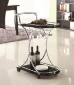 ELFMAN 2-TIER GLASS SHELF METAL BAR CART BLACK AND CHROME - Image 2