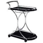 ELFMAN 2-TIER GLASS SHELF METAL BAR CART BLACK AND CHROME