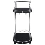 ELFMAN 2-TIER GLASS SHELF METAL BAR CART BLACK AND CHROME - Image 3