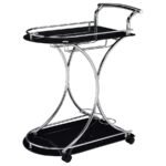ELFMAN 2-TIER GLASS SHELF METAL BAR CART BLACK AND CHROME - Image 4
