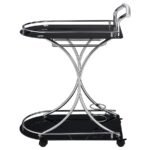 ELFMAN 2-TIER GLASS SHELF METAL BAR CART BLACK AND CHROME - Image 5