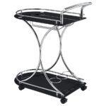 ELFMAN 2-TIER GLASS SHELF METAL BAR CART BLACK AND CHROME - Image 6