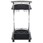 ELFMAN 2-TIER GLASS SHELF METAL BAR CART BLACK AND CHROME - Image 7