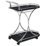 ELFMAN 2-TIER GLASS SHELF METAL BAR CART BLACK AND CHROME - Image 8