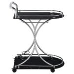 ELFMAN 2-TIER GLASS SHELF METAL BAR CART BLACK AND CHROME - Image 9