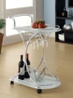 ELFMAN 2-TIER GLASS SHELF METAL BAR CART WHITE AND CHROME - Image 2