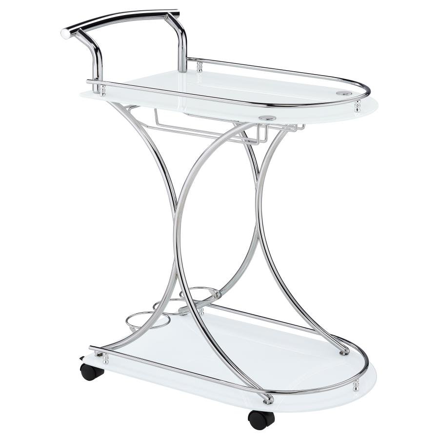 910002_02x900.jpg ELFMAN 2-TIER GLASS SHELF METAL BAR CART WHITE AND CHROME - Image 1