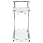 ELFMAN 2-TIER GLASS SHELF METAL BAR CART WHITE AND CHROME - Image 3