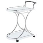 ELFMAN 2-TIER GLASS SHELF METAL BAR CART WHITE AND CHROME - Image 4
