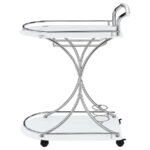 ELFMAN 2-TIER GLASS SHELF METAL BAR CART WHITE AND CHROME - Image 5