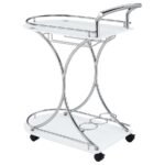 ELFMAN 2-TIER GLASS SHELF METAL BAR CART WHITE AND CHROME - Image 6