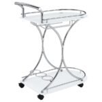 ELFMAN 2-TIER GLASS SHELF METAL BAR CART WHITE AND CHROME - Image 8