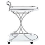ELFMAN 2-TIER GLASS SHELF METAL BAR CART WHITE AND CHROME - Image 9