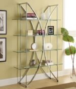 LARSON 73-INCH 4-SHELF GLASS BOOKSHELF CHROME - Image 2