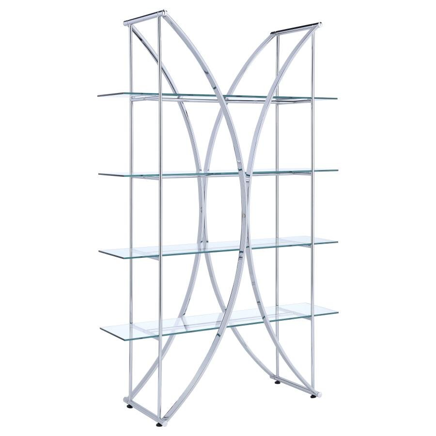910050_02x900.jpg LARSON 73-INCH 4-SHELF GLASS BOOKSHELF CHROME - Image 1