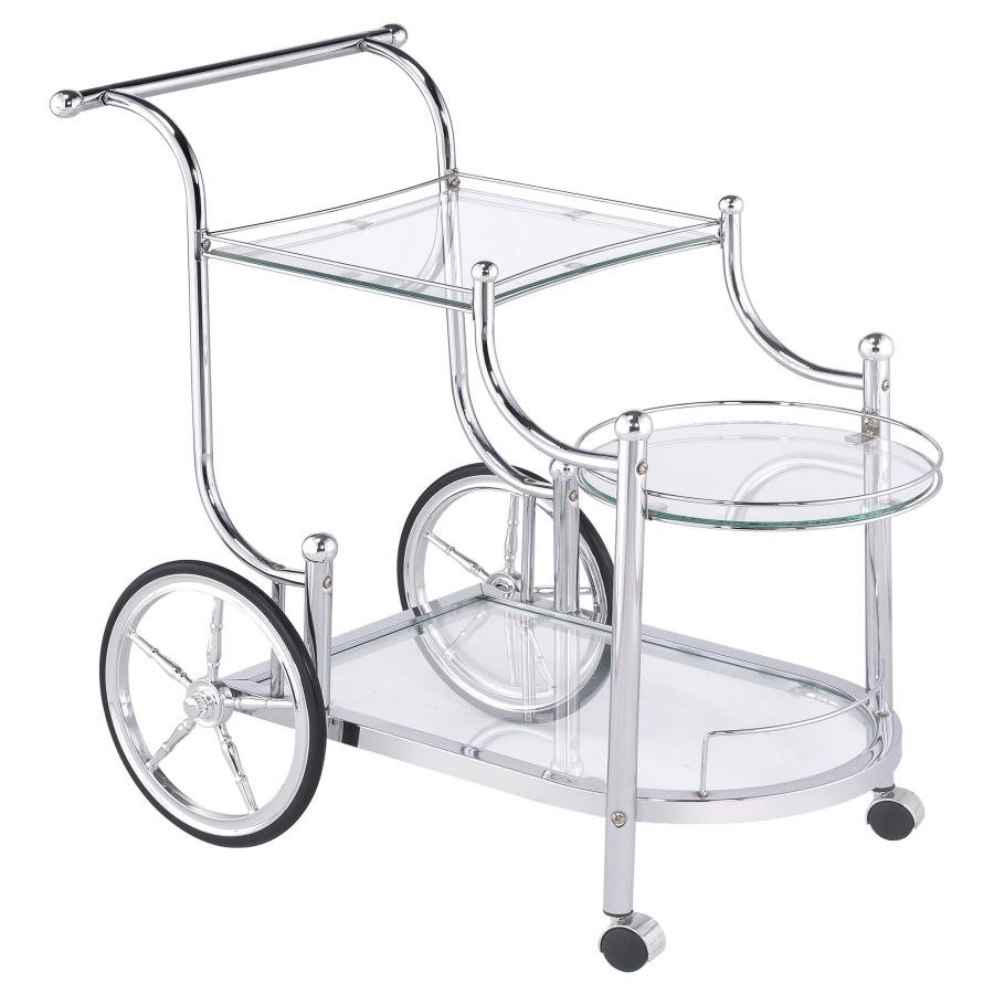 910076_02x900.jpg SARANDON 3-TIER GLASS SHELF METAL BAR CART CHROME - Image 1