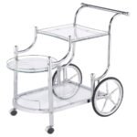 SARANDON 3-TIER GLASS SHELF METAL BAR CART CHROME - Image 4