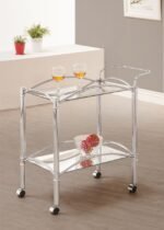SHADIX 2-TIER RECTANGULAR GLASS SHELF METAL BAR CART CHROME - Image 2