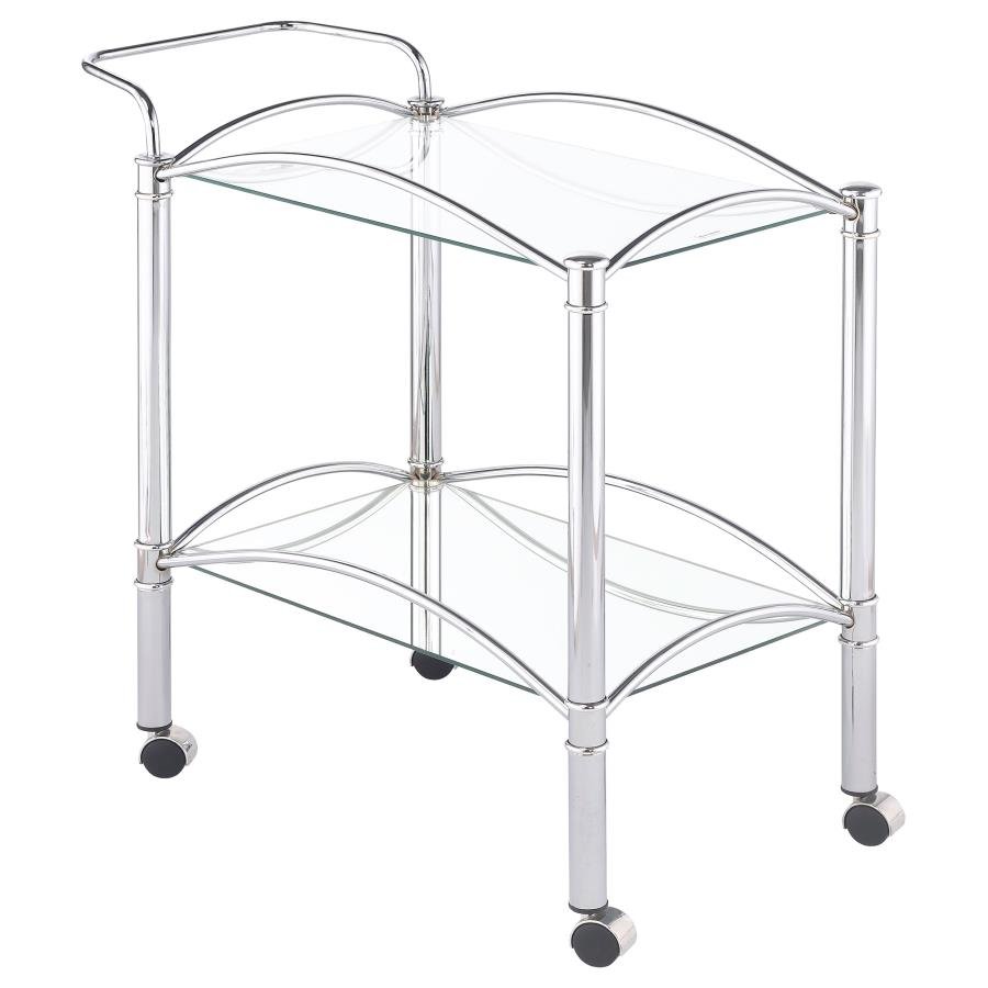 910077_02x900.jpg SHADIX 2-TIER RECTANGULAR GLASS SHELF METAL BAR CART CHROME - Image 1