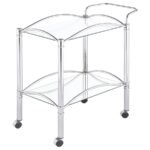 SHADIX 2-TIER RECTANGULAR GLASS SHELF METAL BAR CART CHROME - Image 4