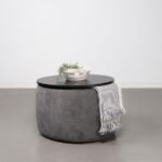 TESORO ROUND UPHOLSTERED LIFT TOP STORAGE OTTOMAN GREY - Image 2