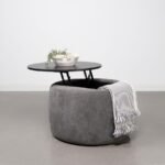 TESORO ROUND UPHOLSTERED LIFT TOP STORAGE OTTOMAN GREY - Image 3