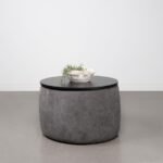TESORO ROUND UPHOLSTERED LIFT TOP STORAGE OTTOMAN GREY - Image 4