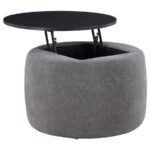 TESORO ROUND UPHOLSTERED LIFT TOP STORAGE OTTOMAN GREY