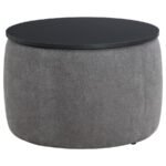 TESORO ROUND UPHOLSTERED LIFT TOP STORAGE OTTOMAN GREY - Image 5