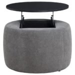 TESORO ROUND UPHOLSTERED LIFT TOP STORAGE OTTOMAN GREY - Image 6